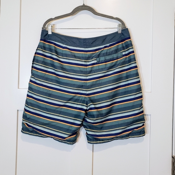 Gap Factory Size Large Board Shorts Swim Trunks Mesh Lined Striped Blue Green - Picture 7 of 15